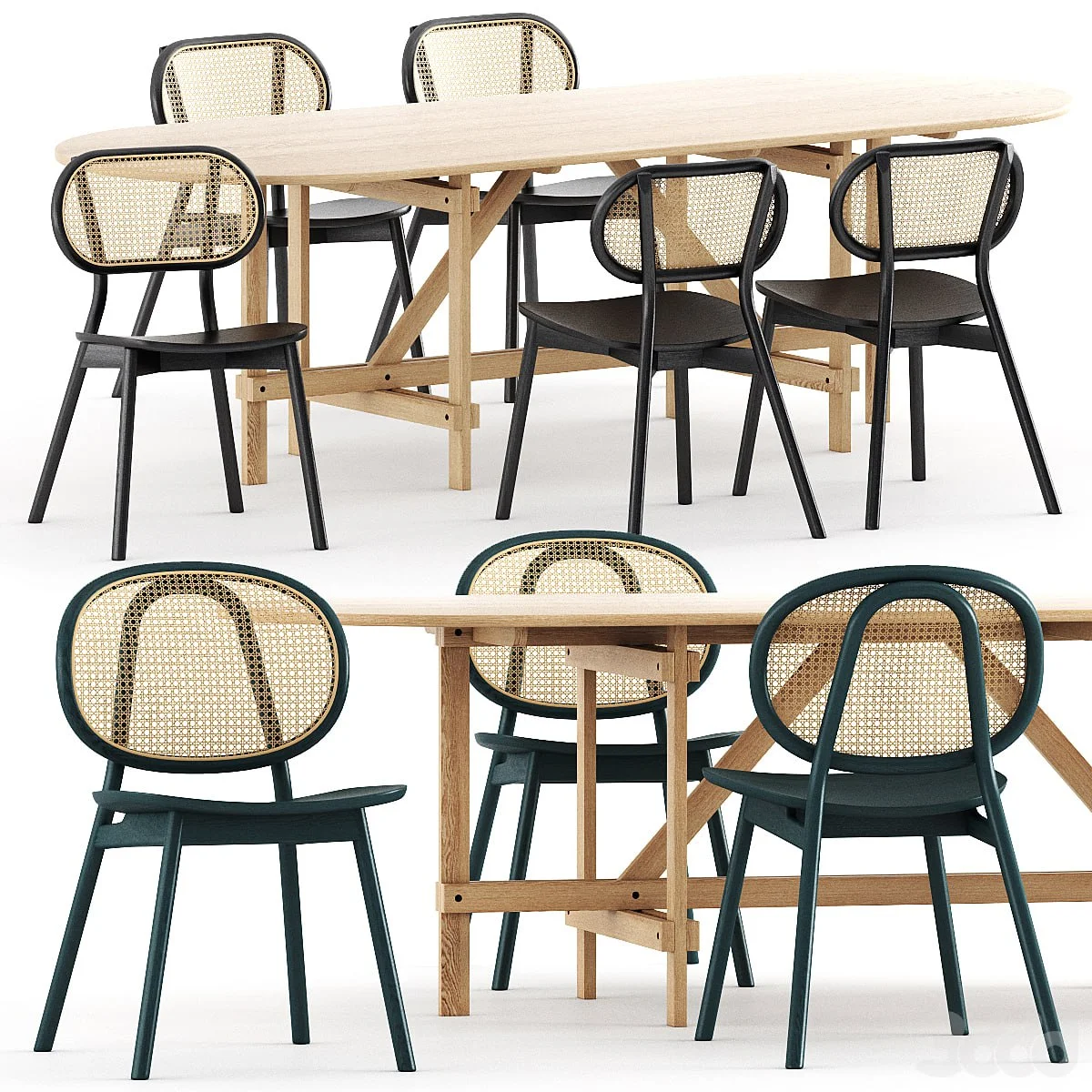 CANE CHAIR – 03, 04 ARCH TABLE - BRACED FRAME